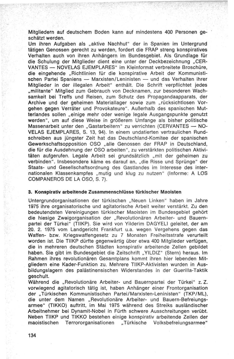 Seite 134 des Verfassungsschutzbericht 1975 Bund