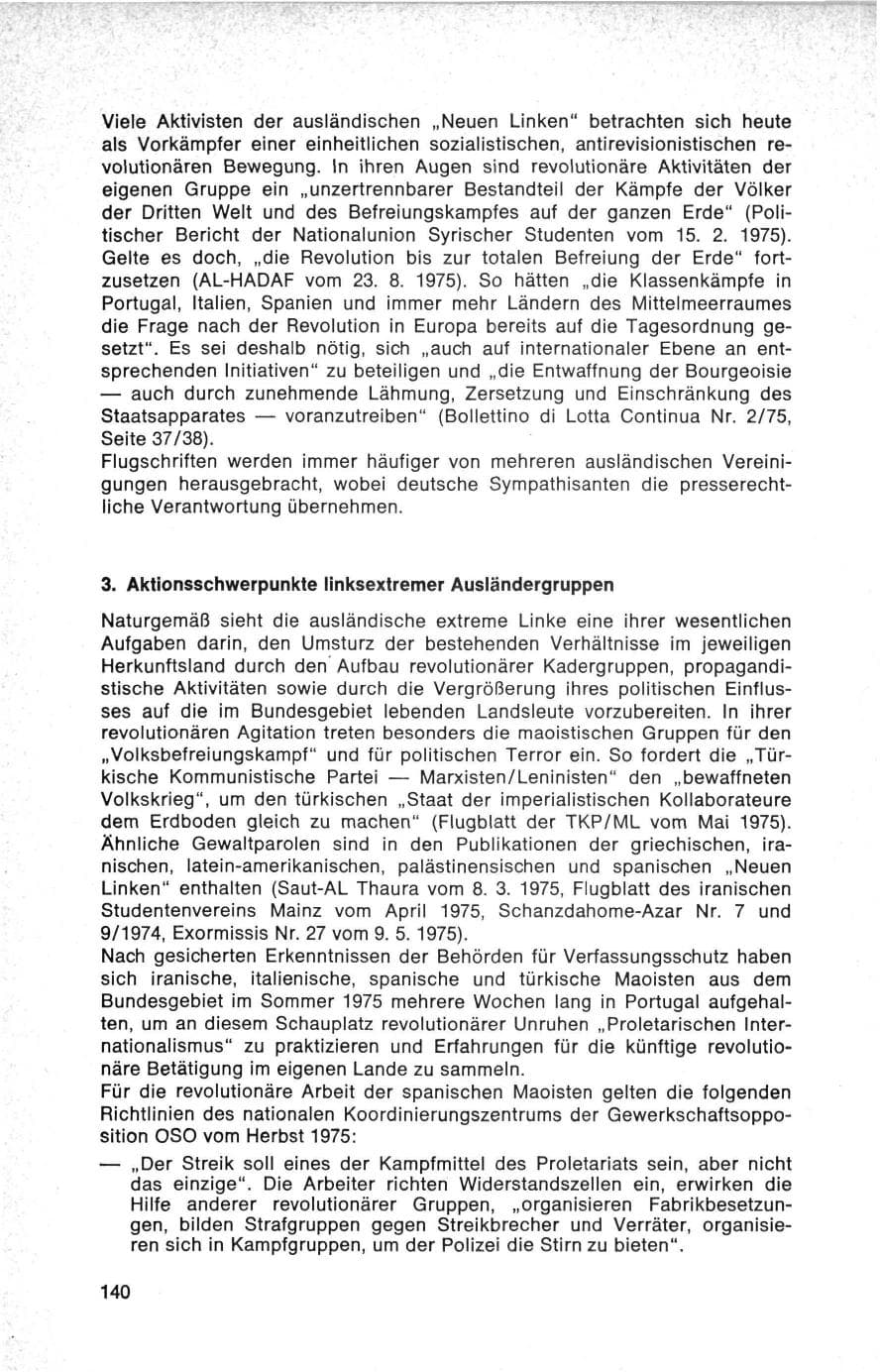 Seite 140 des Verfassungsschutzbericht 1975 Bund