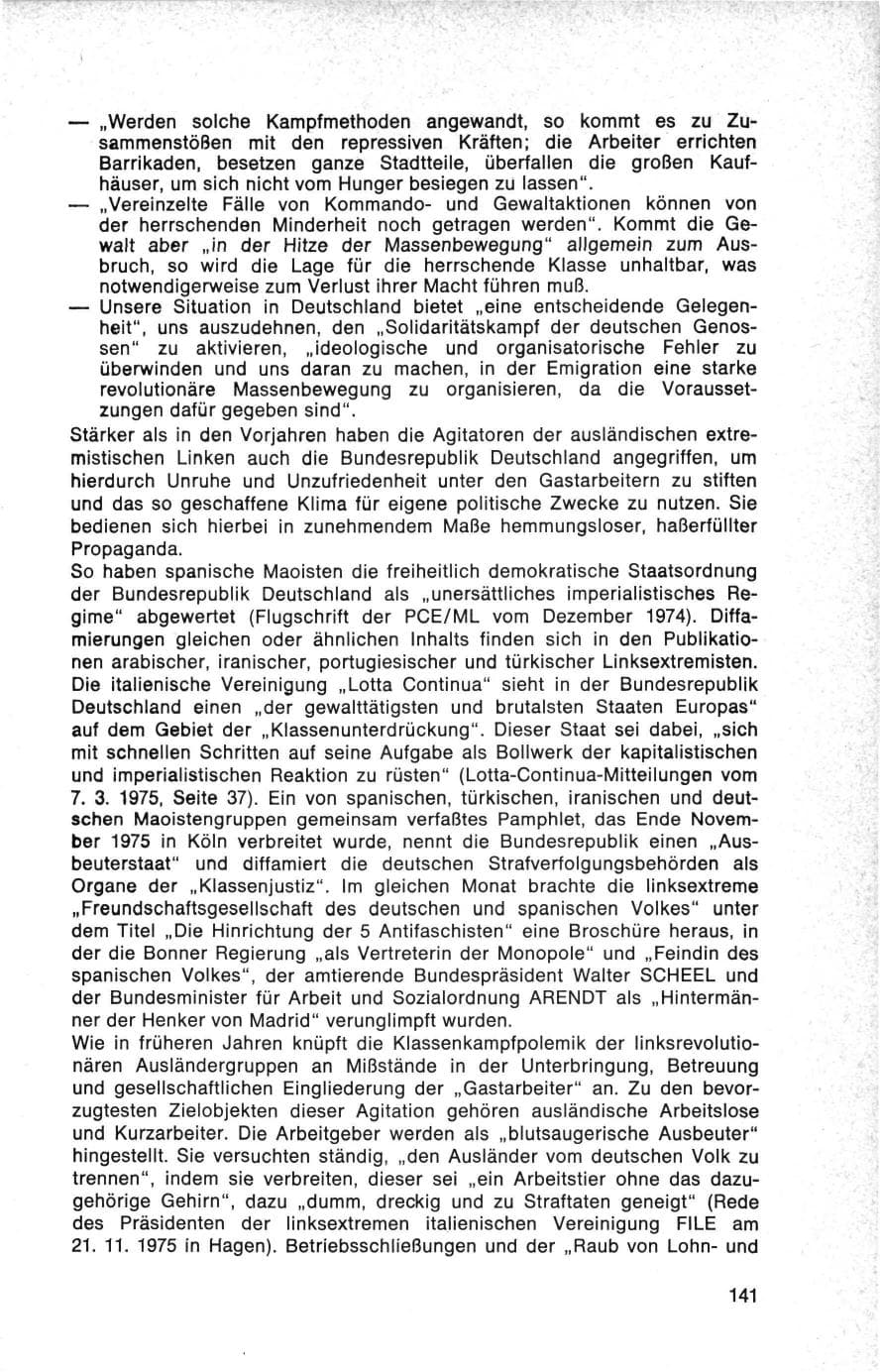 Seite 141 des Verfassungsschutzbericht 1975 Bund