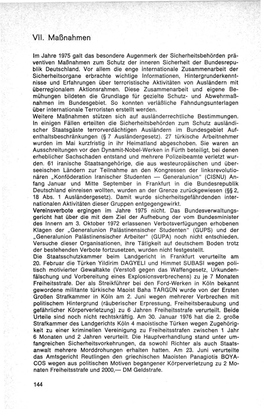 Seite 144 des Verfassungsschutzbericht 1975 Bund