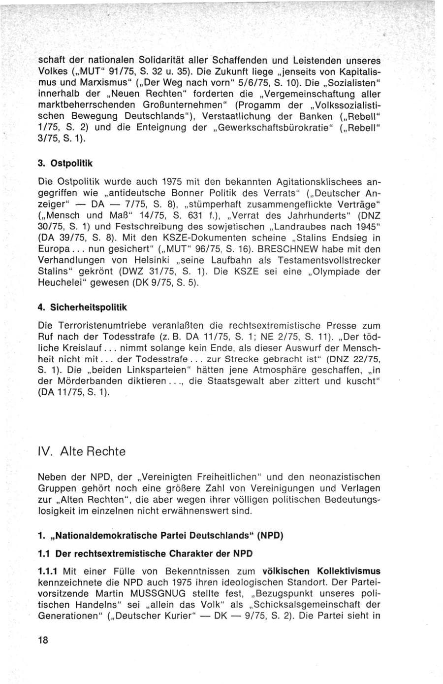 Seite 18 des Verfassungsschutzbericht 1975 Bund