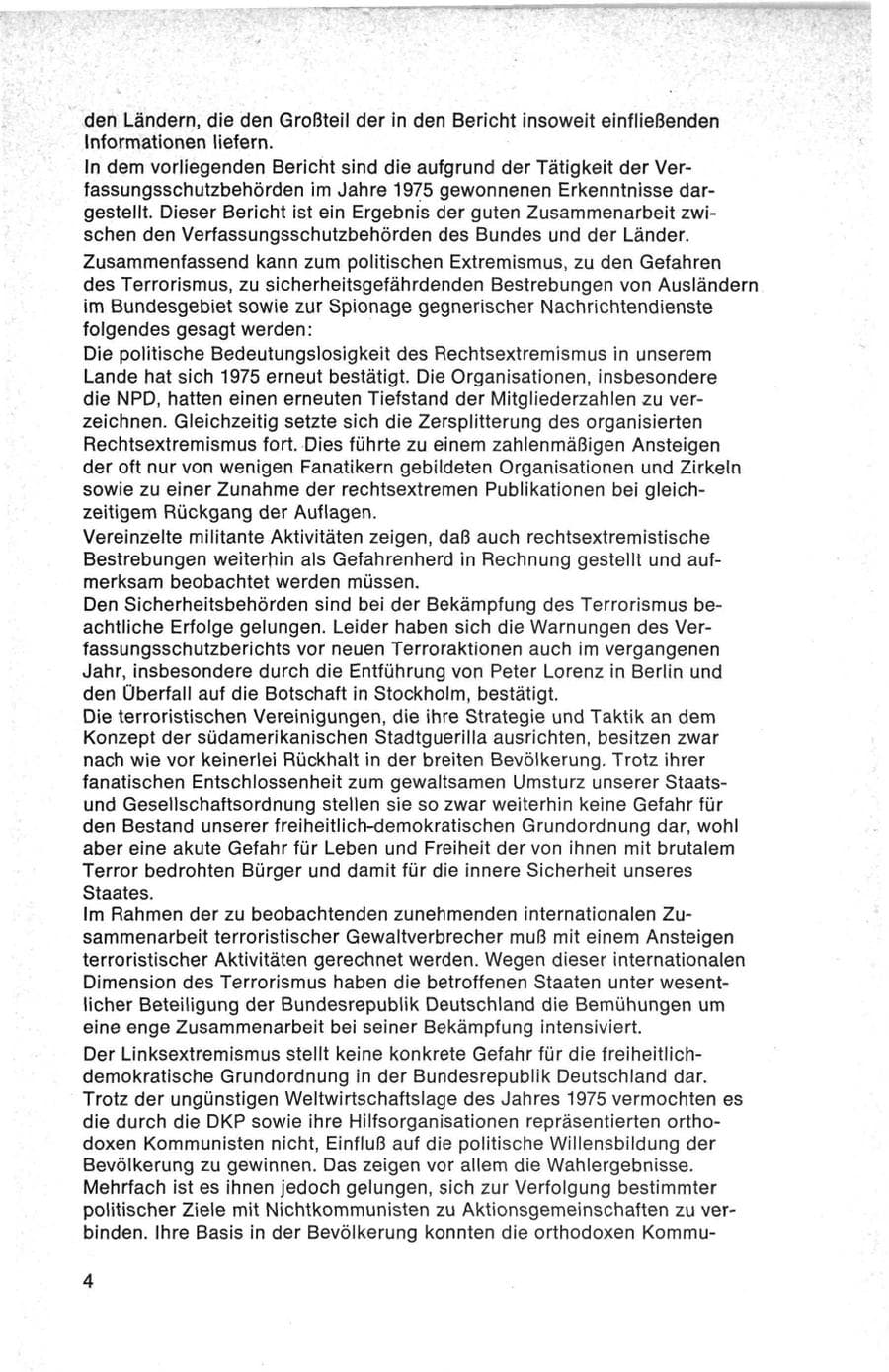 Seite 4 des Verfassungsschutzbericht 1975 Bund