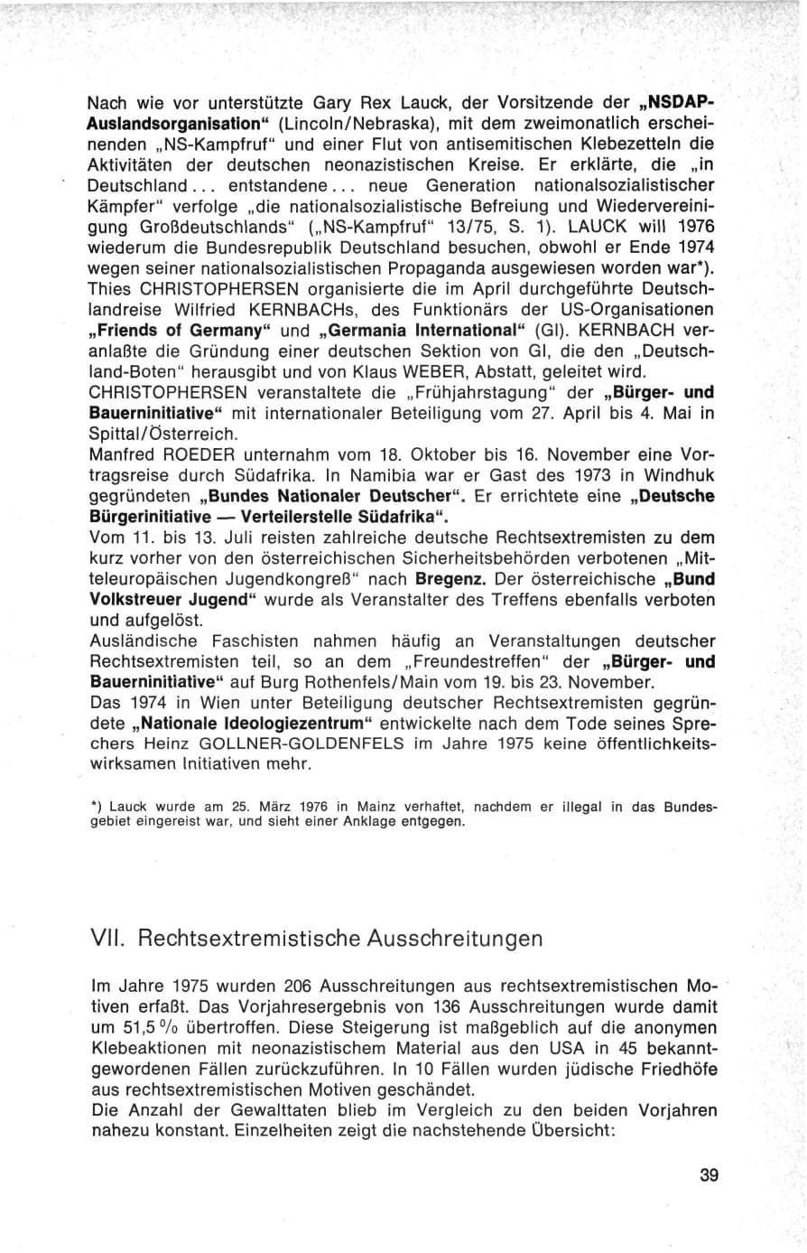 Seite 39 des Verfassungsschutzbericht 1975 Bund