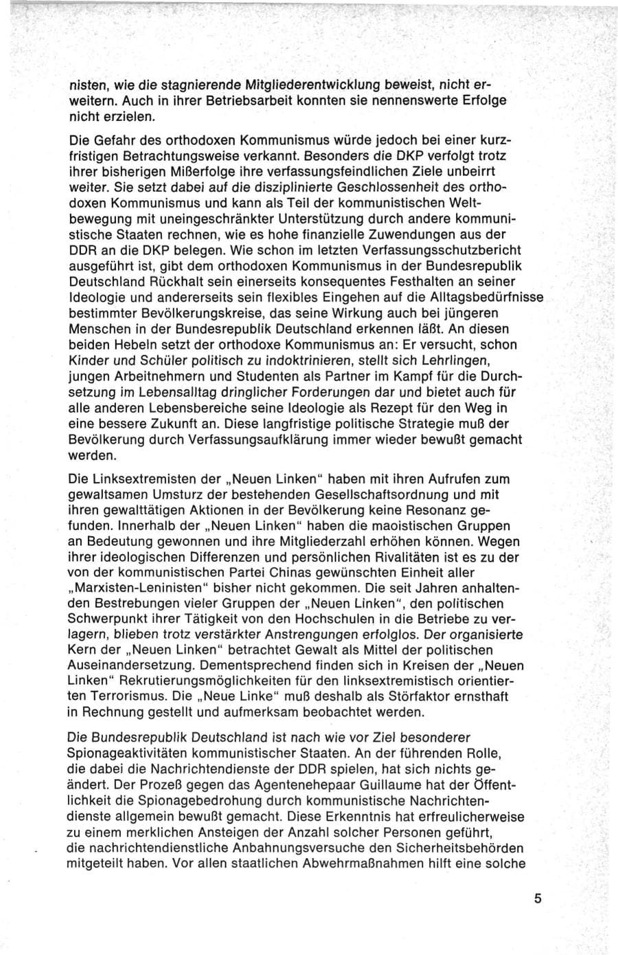 Seite 5 des Verfassungsschutzbericht 1975 Bund