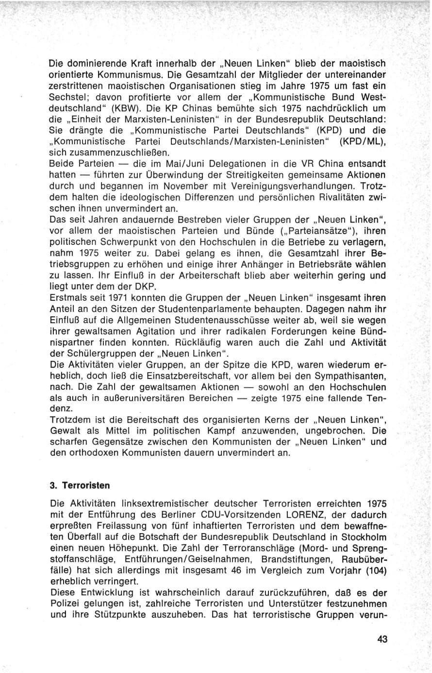 Seite 43 des Verfassungsschutzbericht 1975 Bund