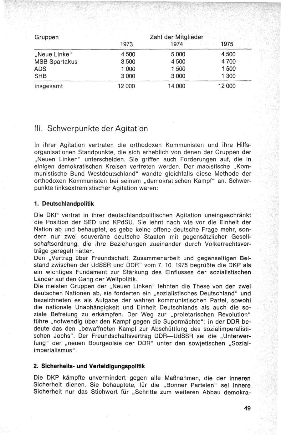 Seite 49 des Verfassungsschutzbericht 1975 Bund
