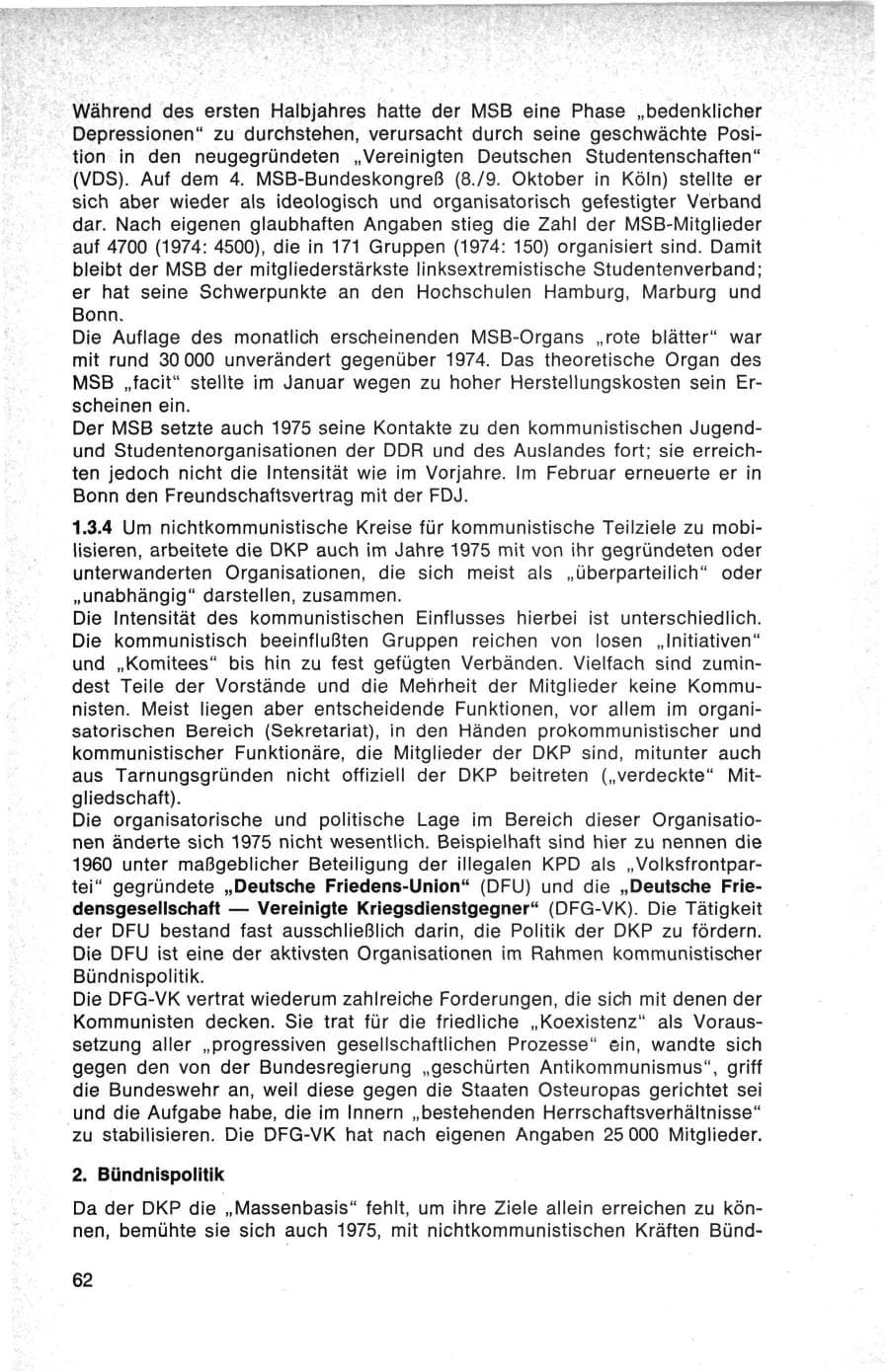 Seite 62 des Verfassungsschutzbericht 1975 Bund