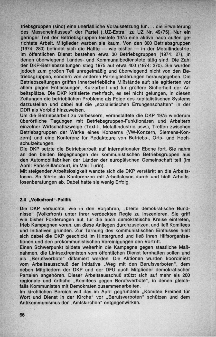 Seite 66 des Verfassungsschutzbericht 1975 Bund