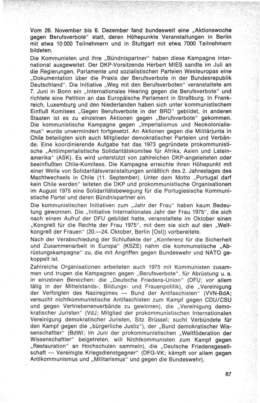 Seite 67 des Verfassungsschutzbericht 1975 Bund