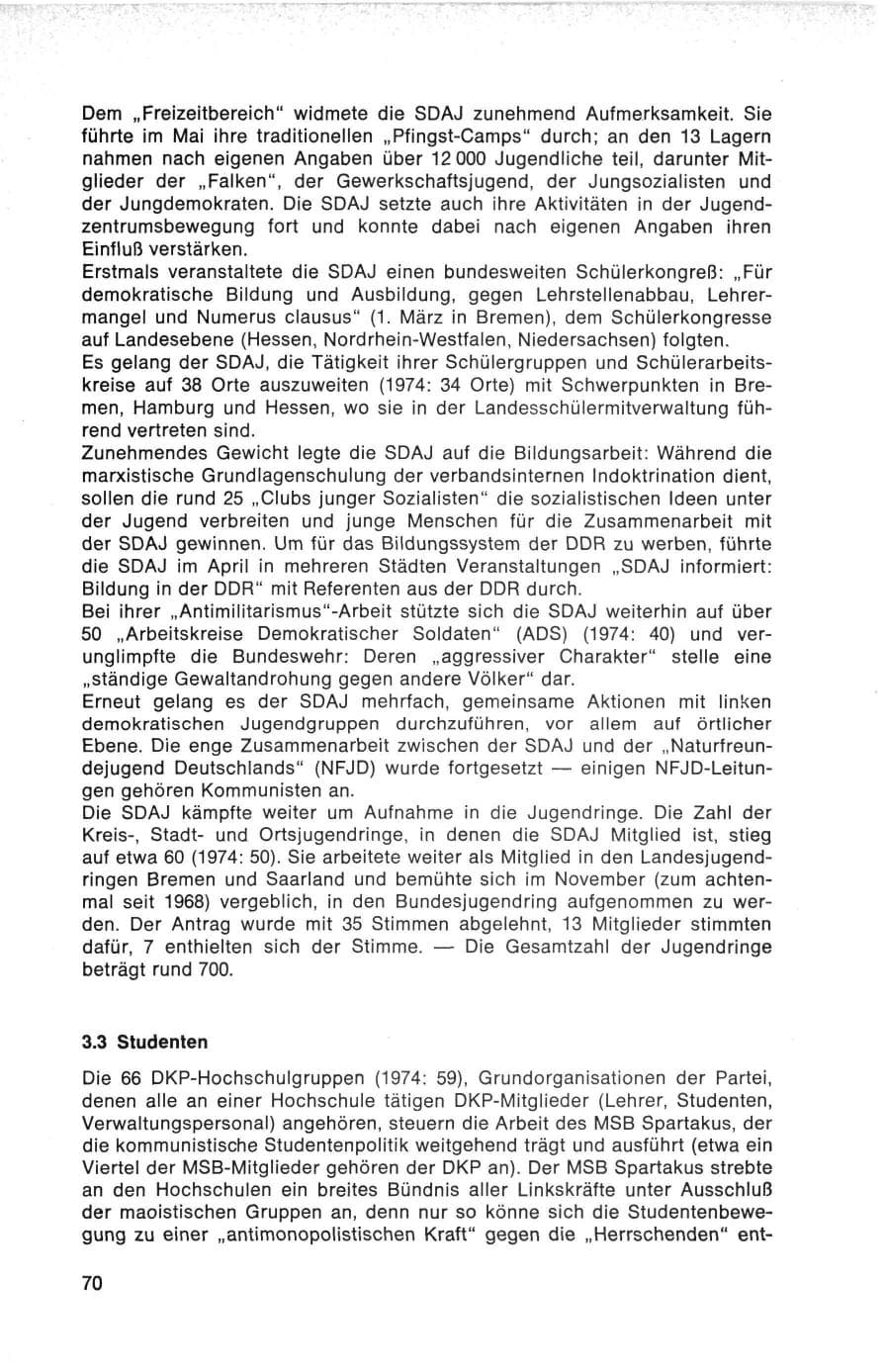 Seite 70 des Verfassungsschutzbericht 1975 Bund
