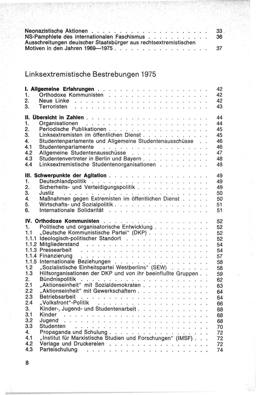 Seite 8 des Verfassungsschutzbericht 1975 Bund