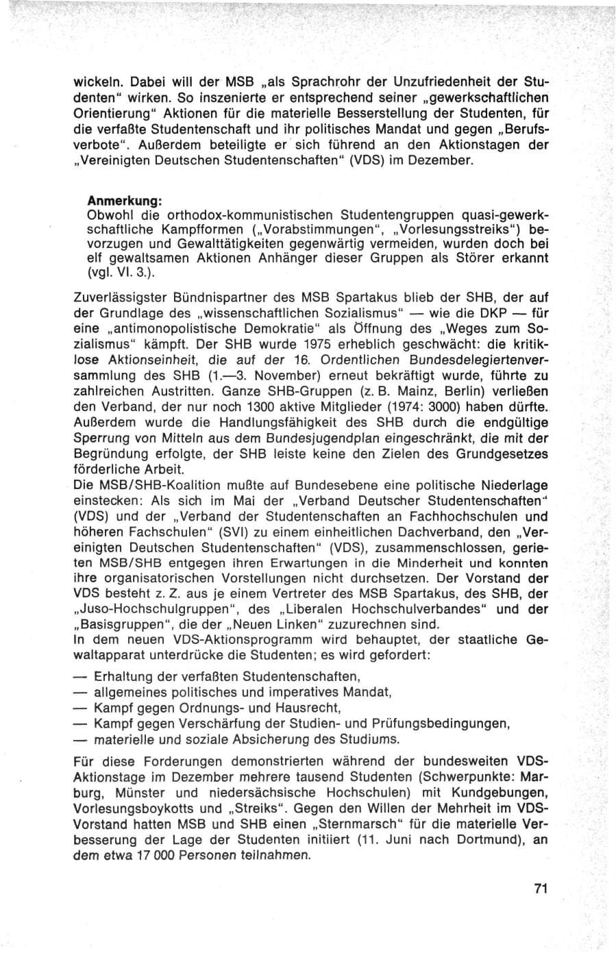 Seite 71 des Verfassungsschutzbericht 1975 Bund