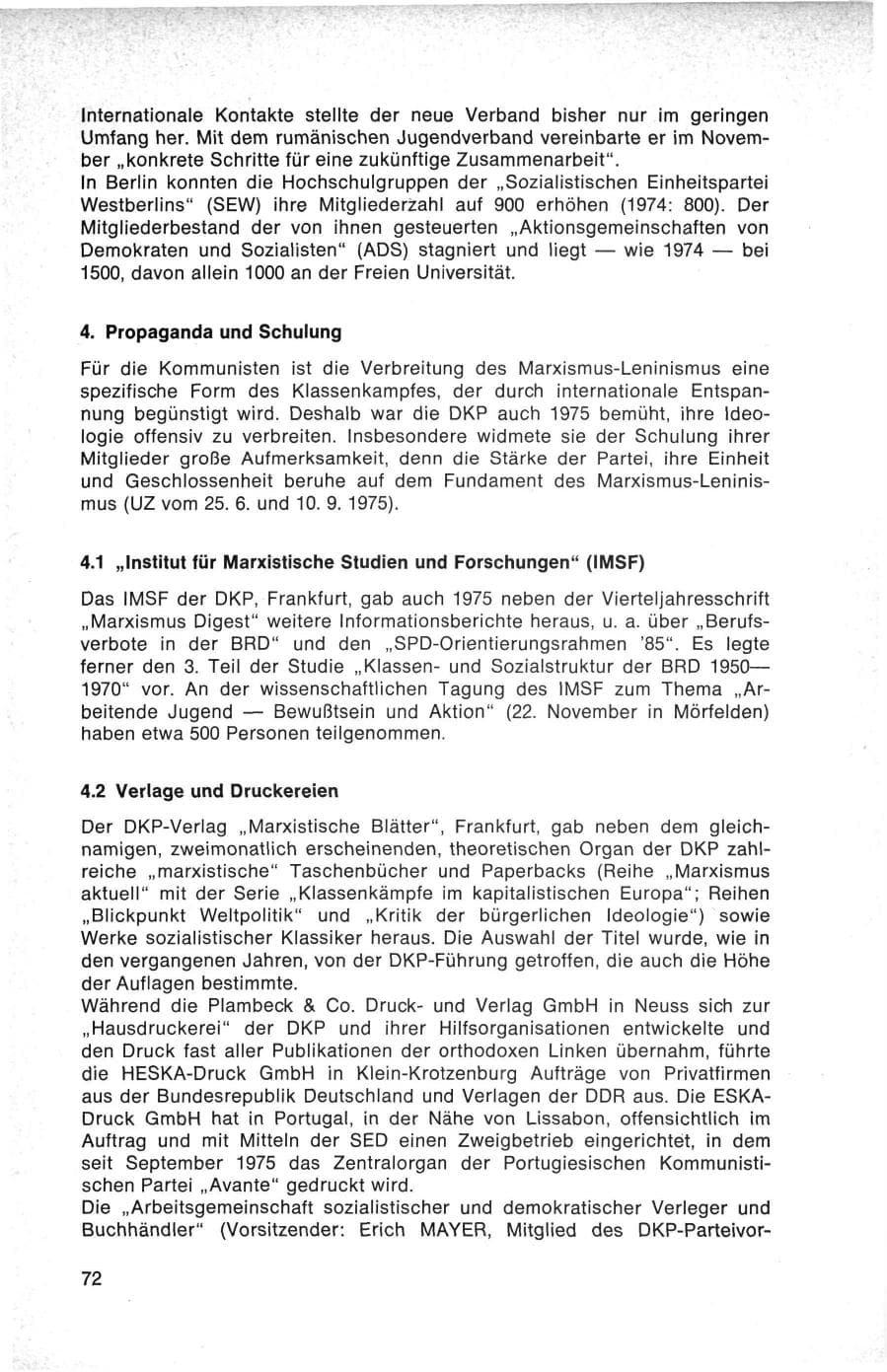 Seite 72 des Verfassungsschutzbericht 1975 Bund