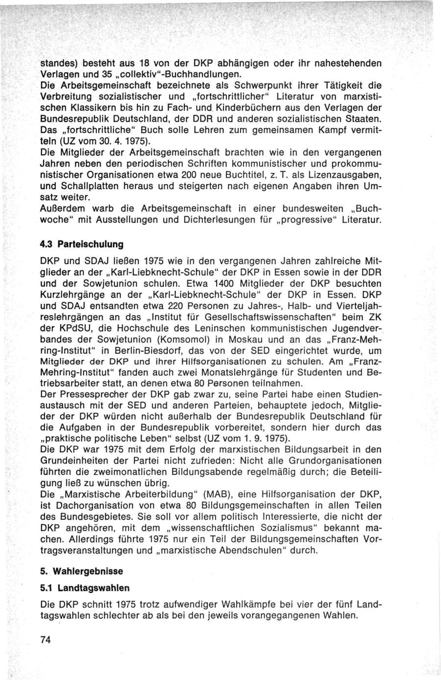 Seite 74 des Verfassungsschutzbericht 1975 Bund