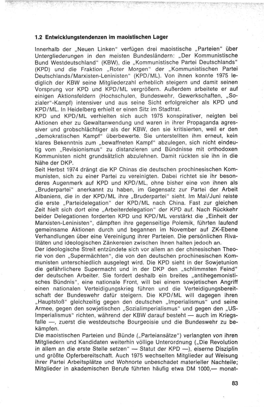 Seite 83 des Verfassungsschutzbericht 1975 Bund