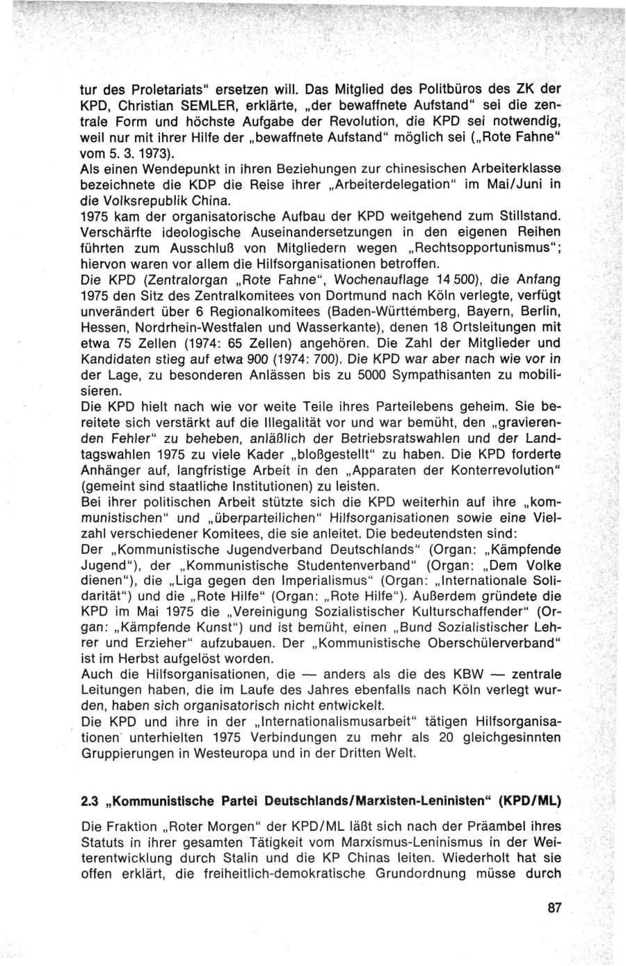 Seite 87 des Verfassungsschutzbericht 1975 Bund