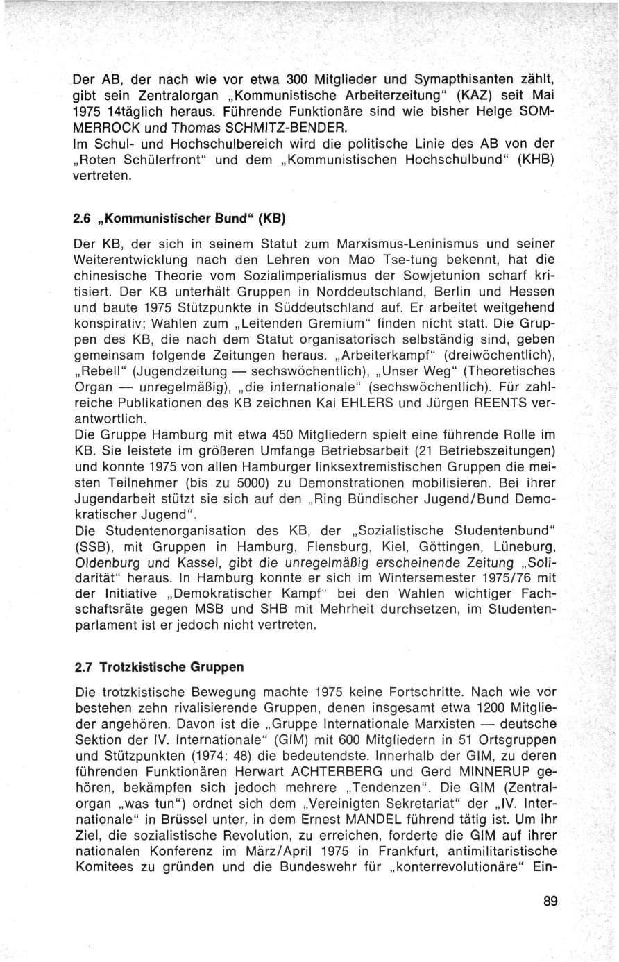 Seite 89 des Verfassungsschutzbericht 1975 Bund