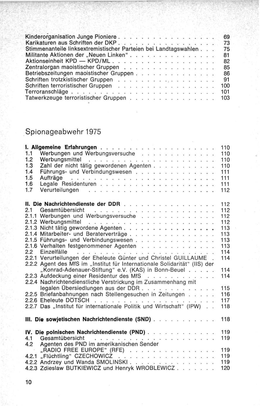 Seite 10 des Verfassungsschutzbericht 1975 Bund