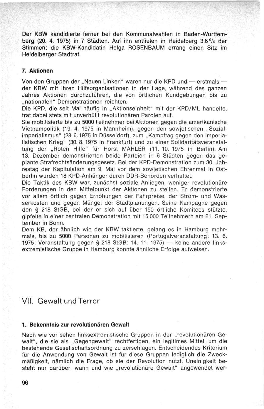 Seite 96 des Verfassungsschutzbericht 1975 Bund