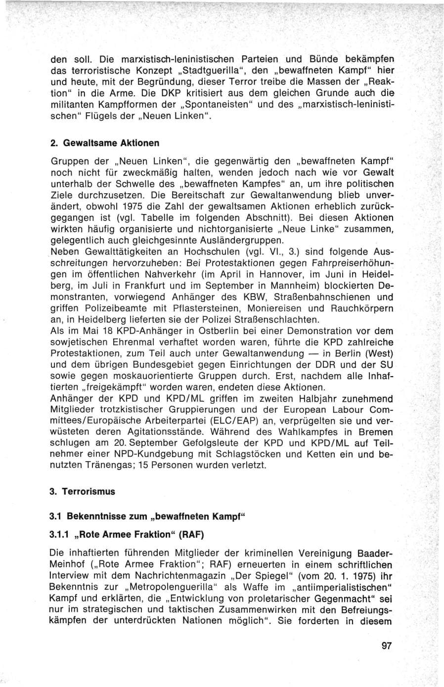 Seite 97 des Verfassungsschutzbericht 1975 Bund