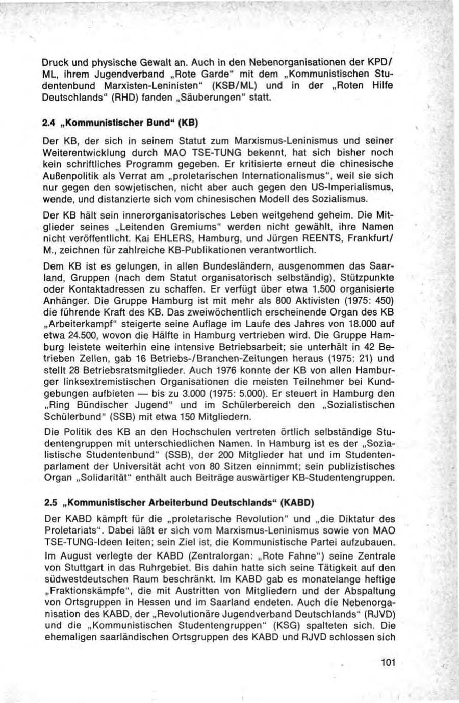 Seite 101 des Verfassungsschutzbericht 1976 Bund