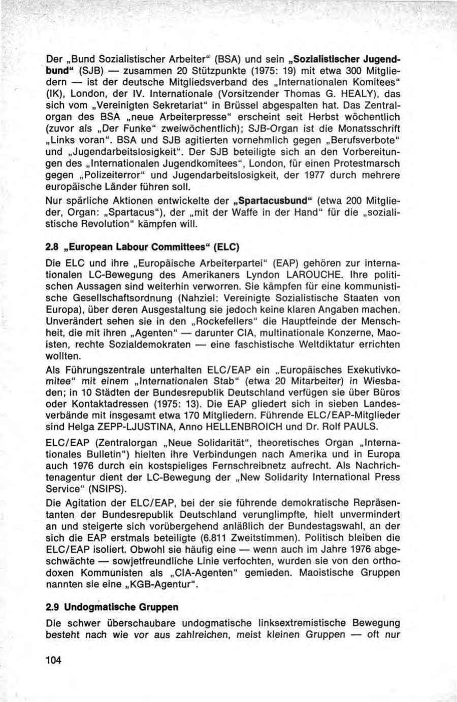 Seite 104 des Verfassungsschutzbericht 1976 Bund