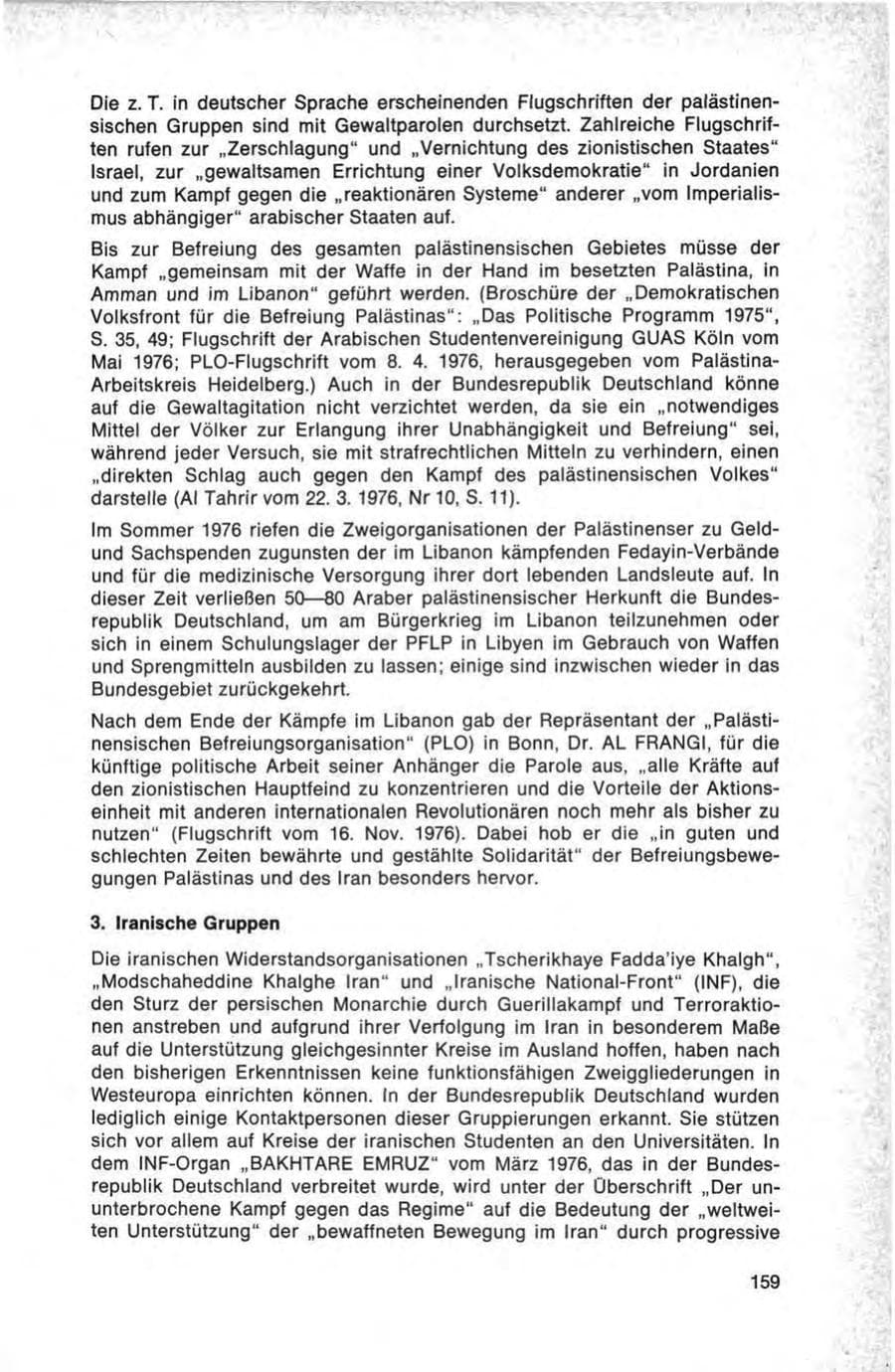 Seite 159 des Verfassungsschutzbericht 1976 Bund
