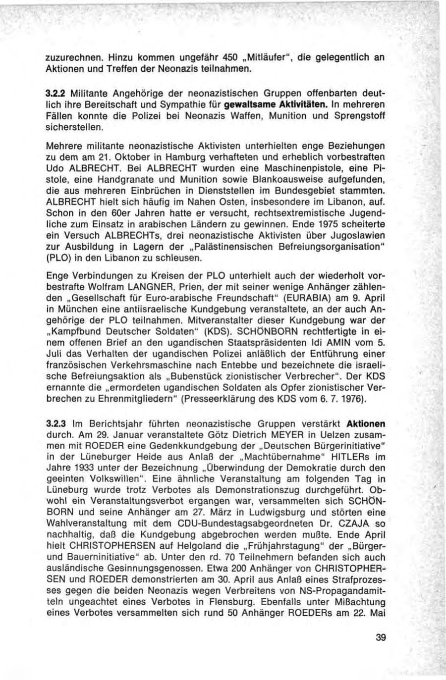 Seite 39 des Verfassungsschutzbericht 1976 Bund