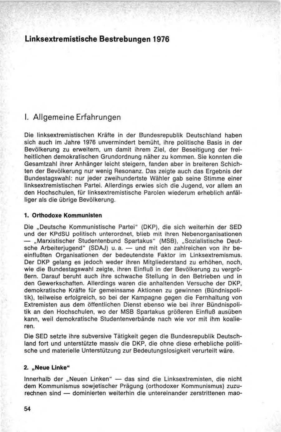 Seite 54 des Verfassungsschutzbericht 1976 Bund