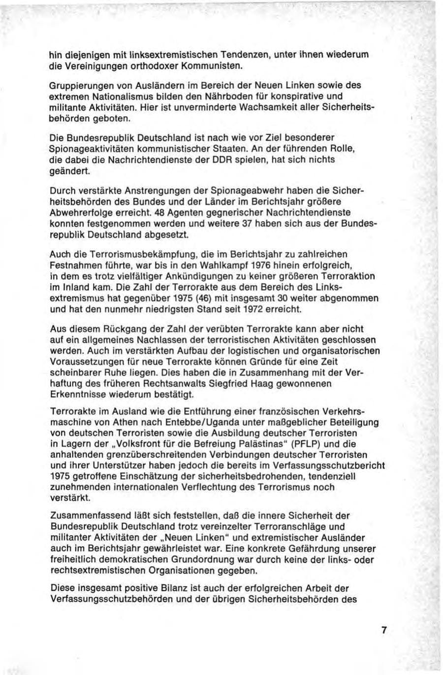 Seite 7 des Verfassungsschutzbericht 1976 Bund