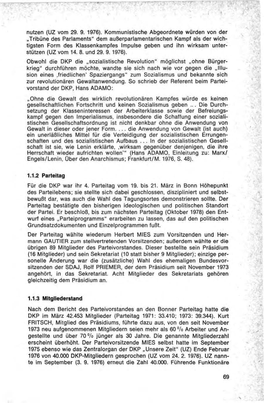 Seite 69 des Verfassungsschutzbericht 1976 Bund