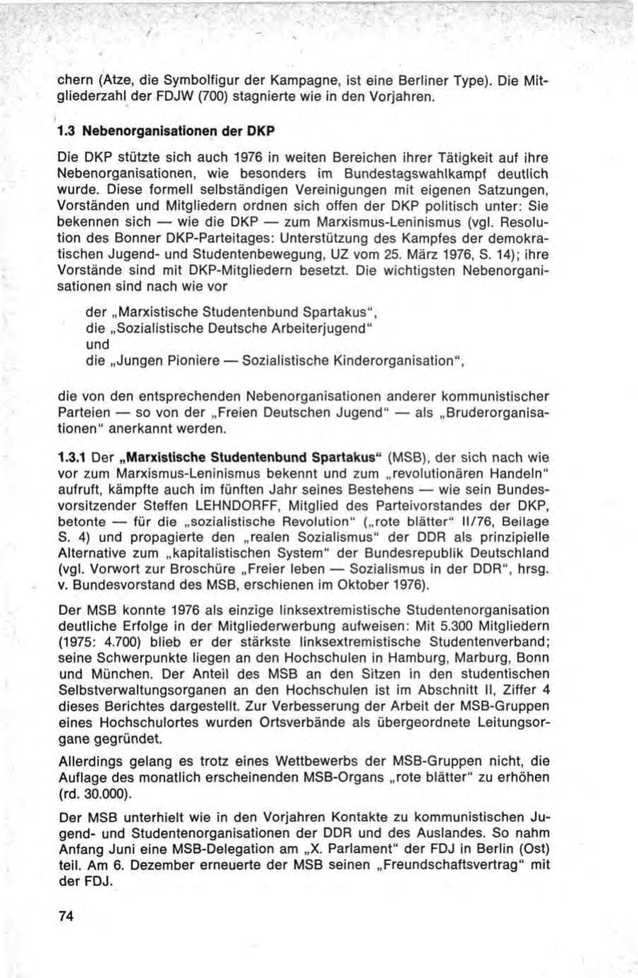 Seite 74 des Verfassungsschutzbericht 1976 Bund