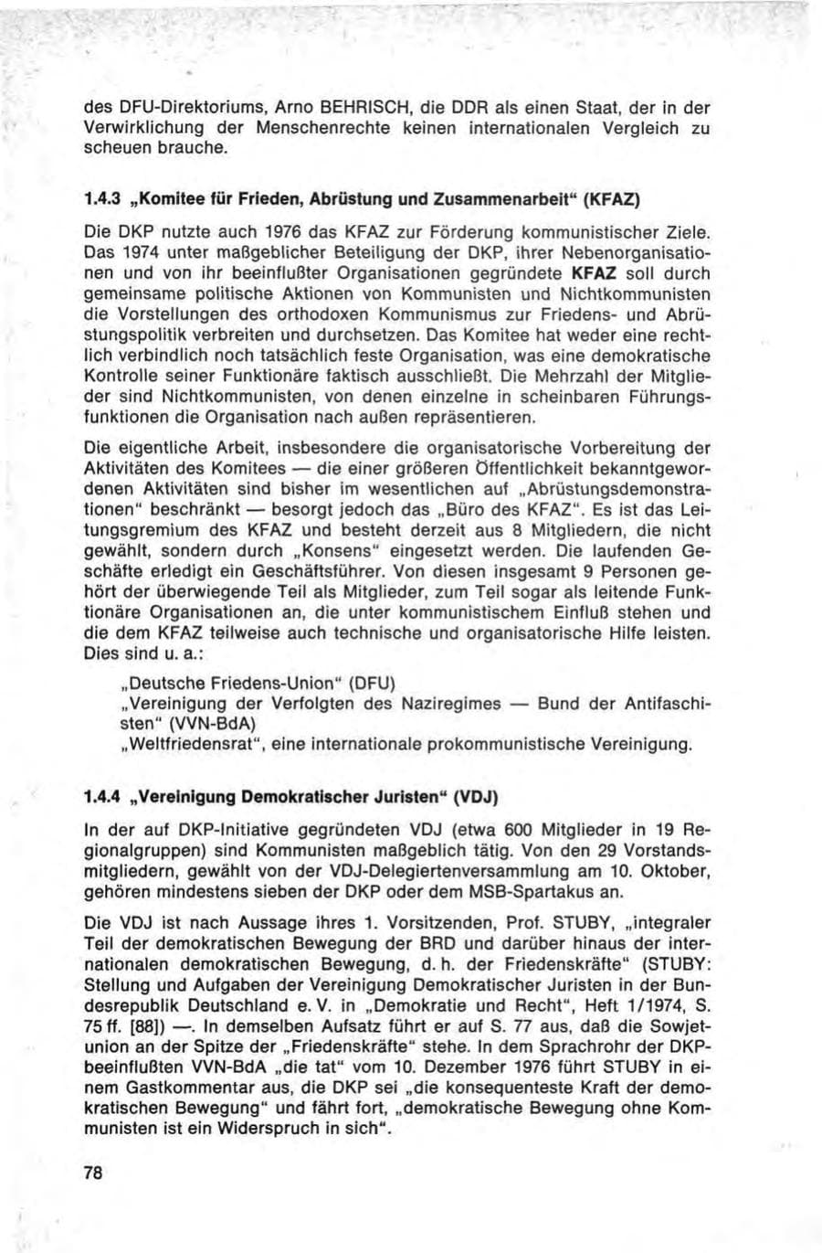 Seite 78 des Verfassungsschutzbericht 1976 Bund