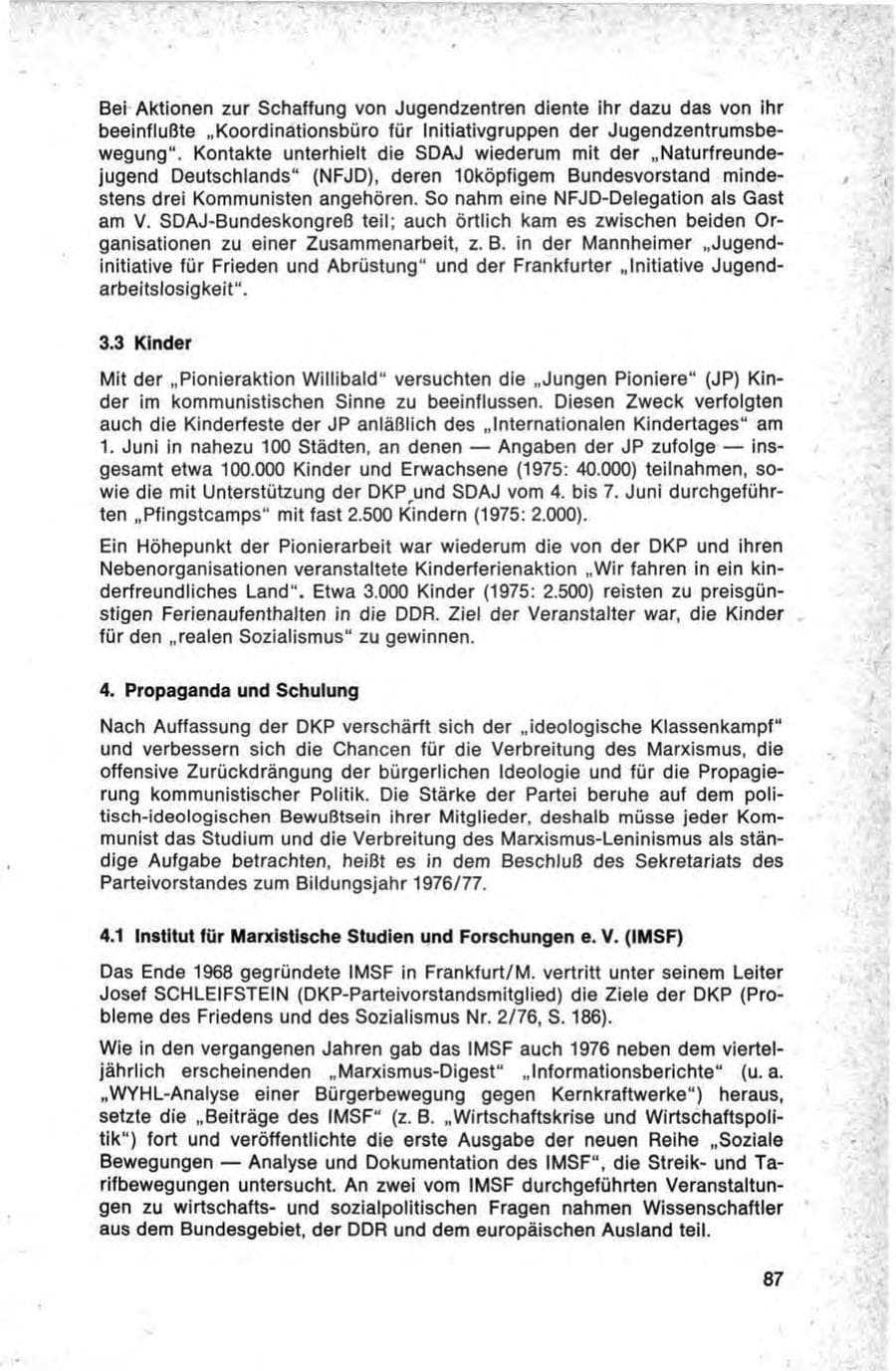 Seite 87 des Verfassungsschutzbericht 1976 Bund