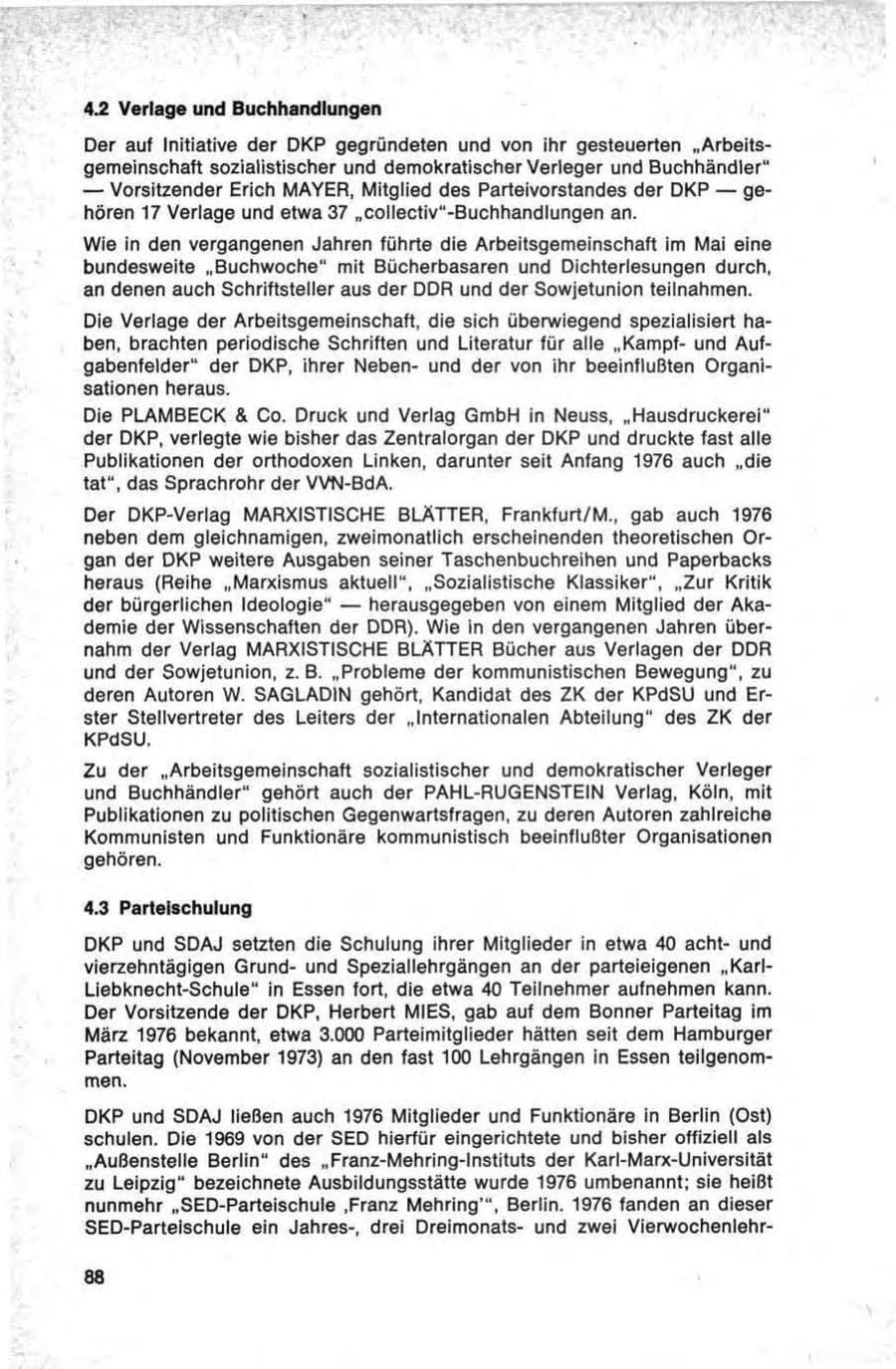 Seite 88 des Verfassungsschutzbericht 1976 Bund