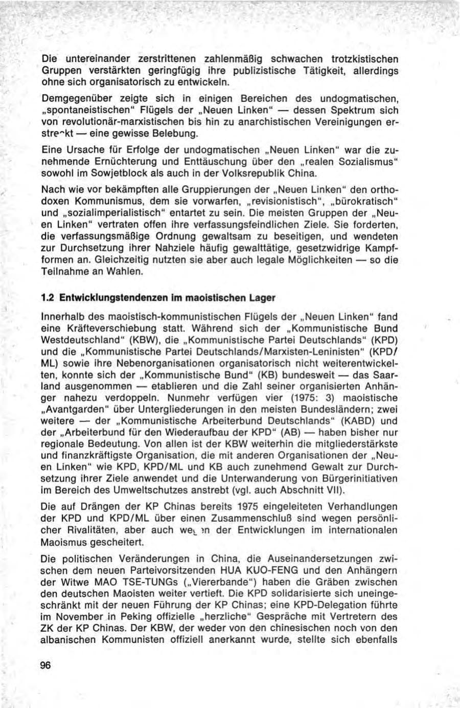 Seite 96 des Verfassungsschutzbericht 1976 Bund