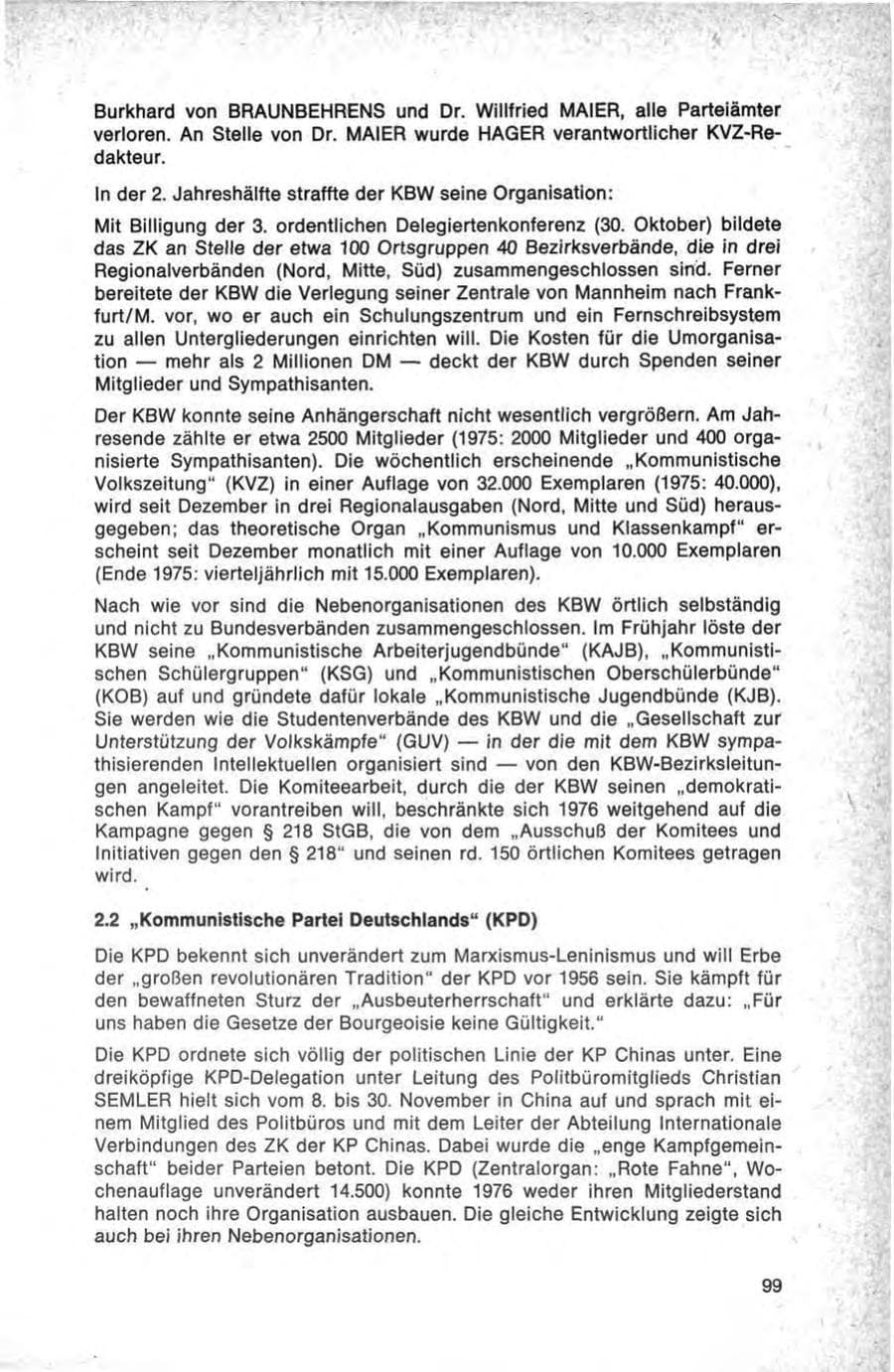 Seite 99 des Verfassungsschutzbericht 1976 Bund