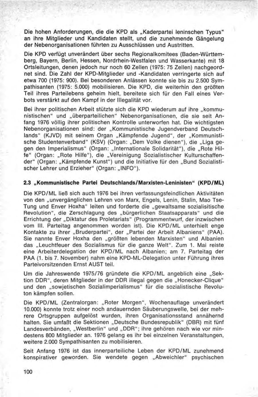 Seite 100 des Verfassungsschutzbericht 1976 Bund