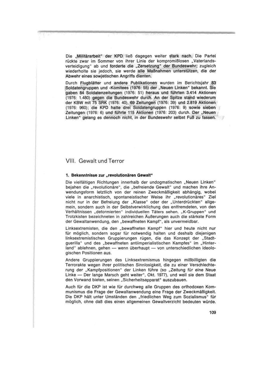 Seite 109 des Verfassungsschutzbericht 1977 Bund