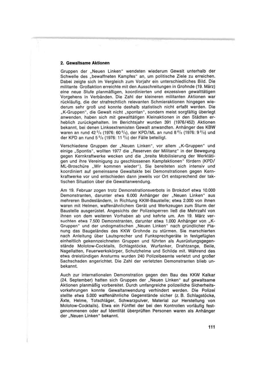 Seite 111 des Verfassungsschutzbericht 1977 Bund