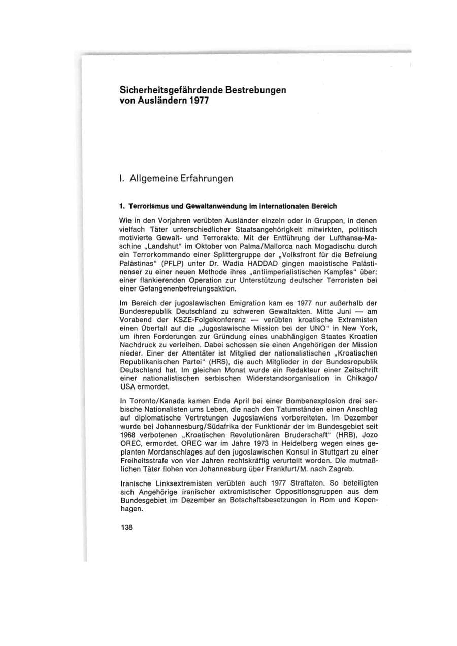 Seite 138 des Verfassungsschutzbericht 1977 Bund