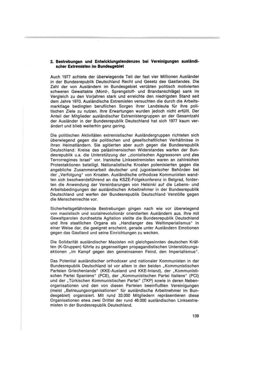 Seite 139 des Verfassungsschutzbericht 1977 Bund