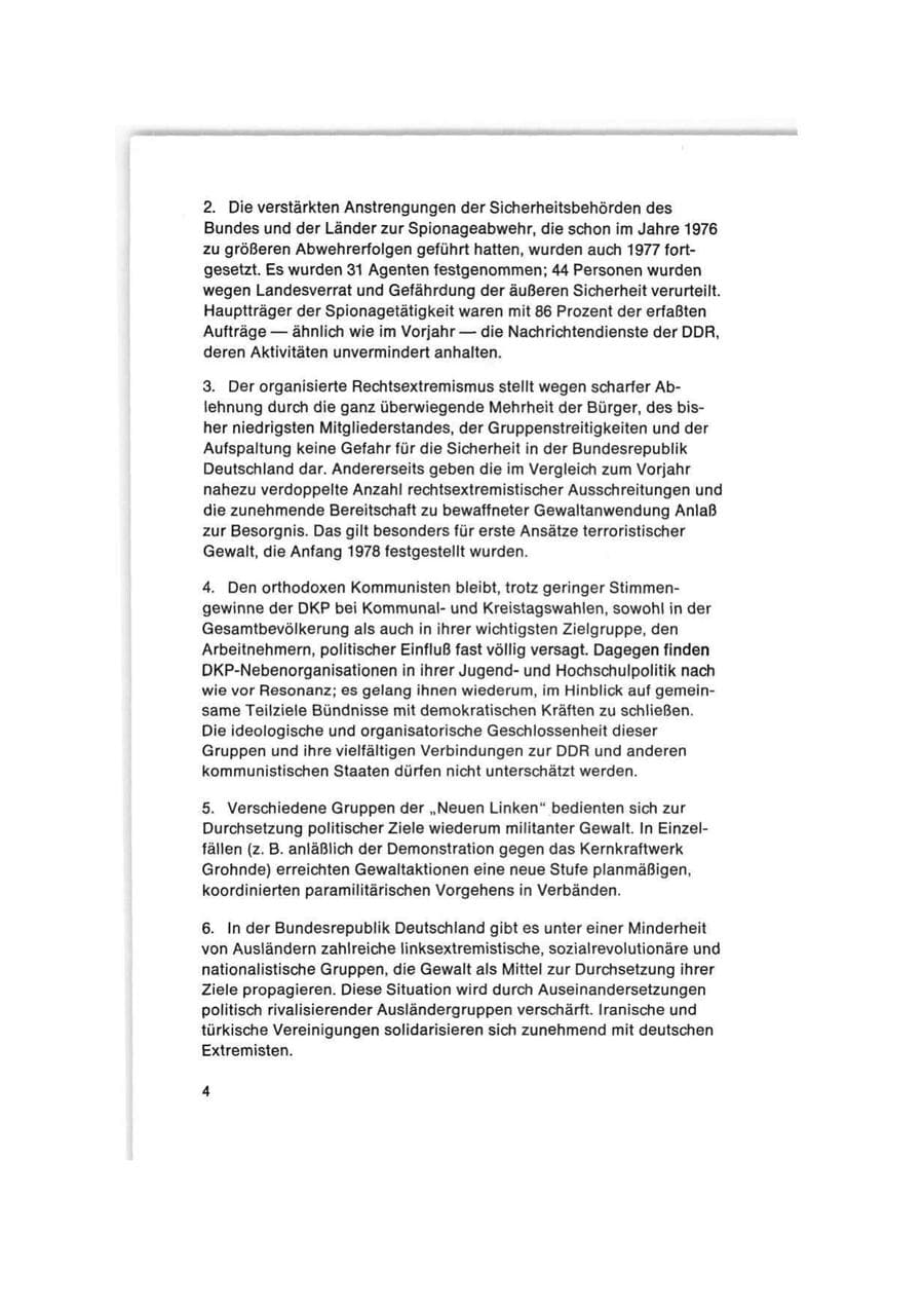 Seite 4 des Verfassungsschutzbericht 1977 Bund