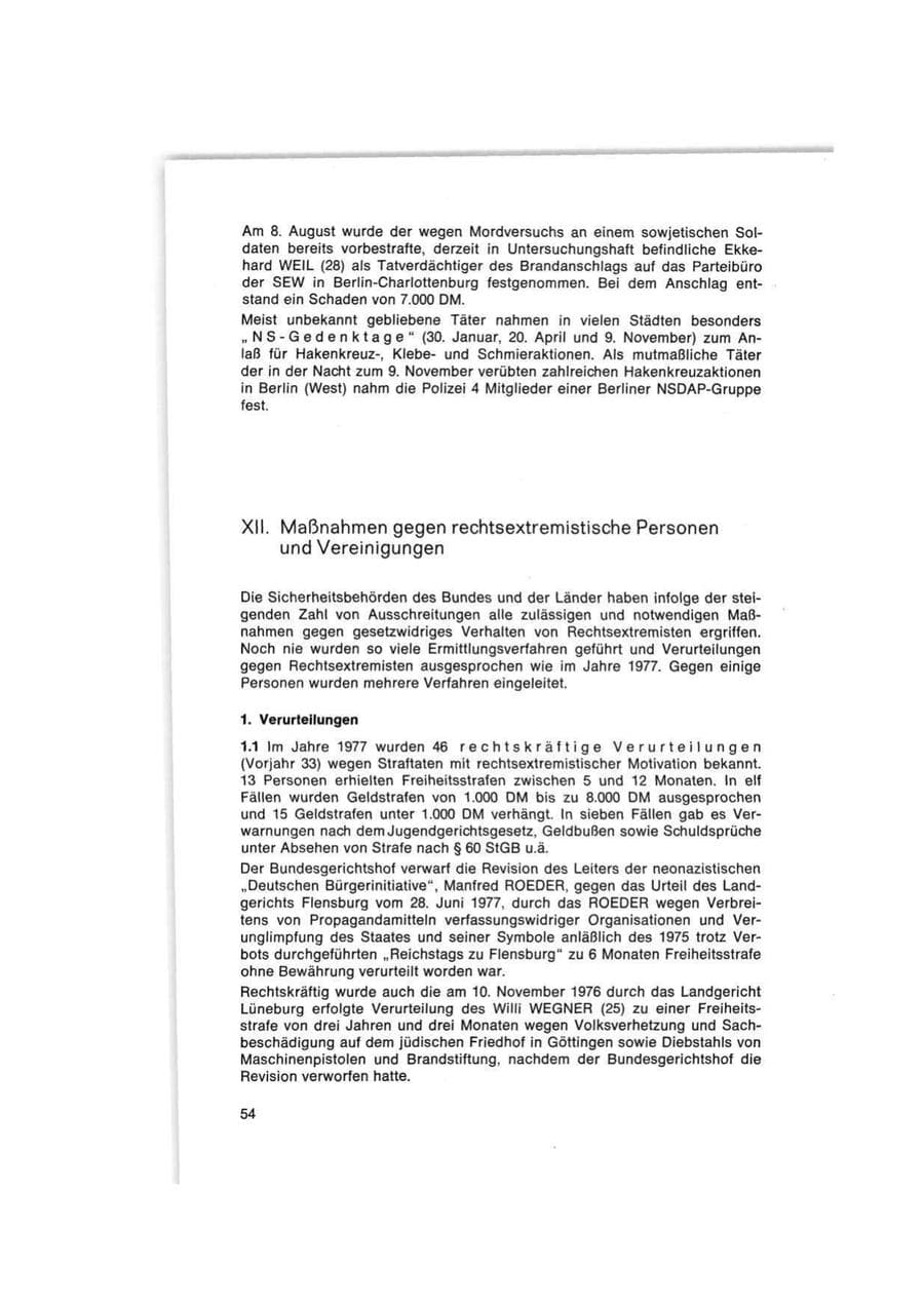 Seite 54 des Verfassungsschutzbericht 1977 Bund