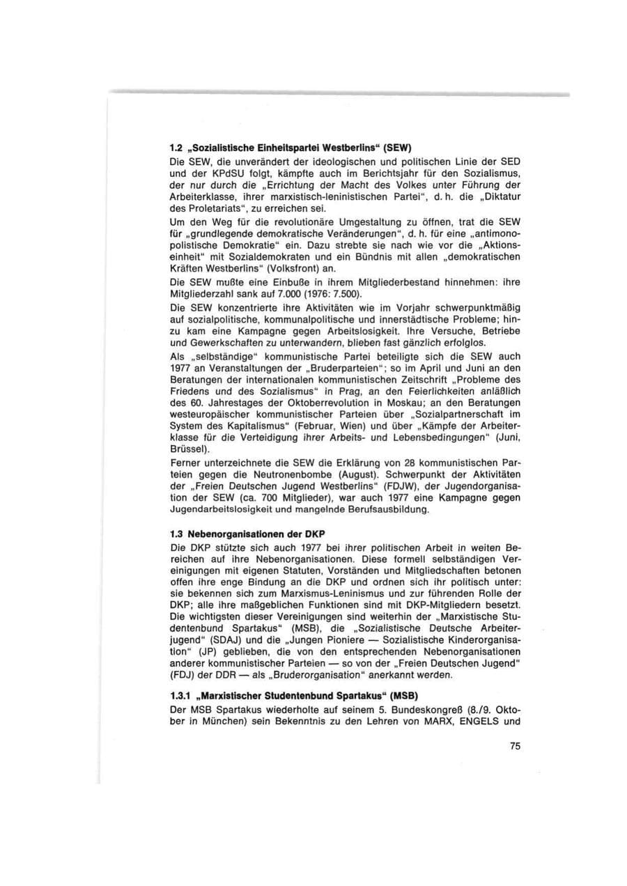 Seite 75 des Verfassungsschutzbericht 1977 Bund