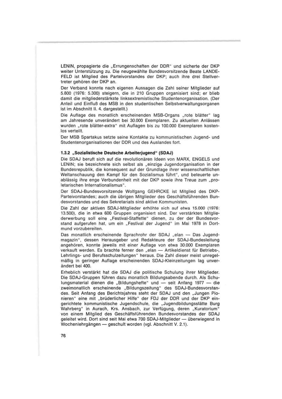 Seite 76 des Verfassungsschutzbericht 1977 Bund