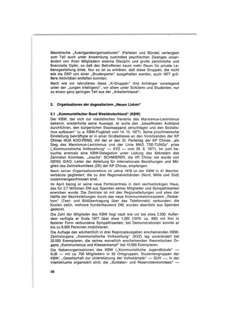 Seite 98 des Verfassungsschutzbericht 1977 Bund