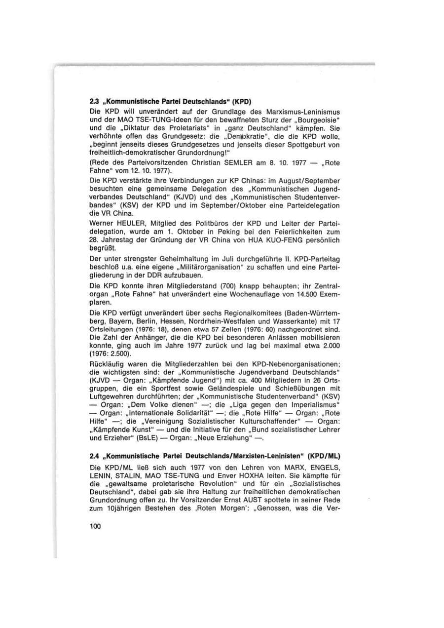 Seite 100 des Verfassungsschutzbericht 1977 Bund