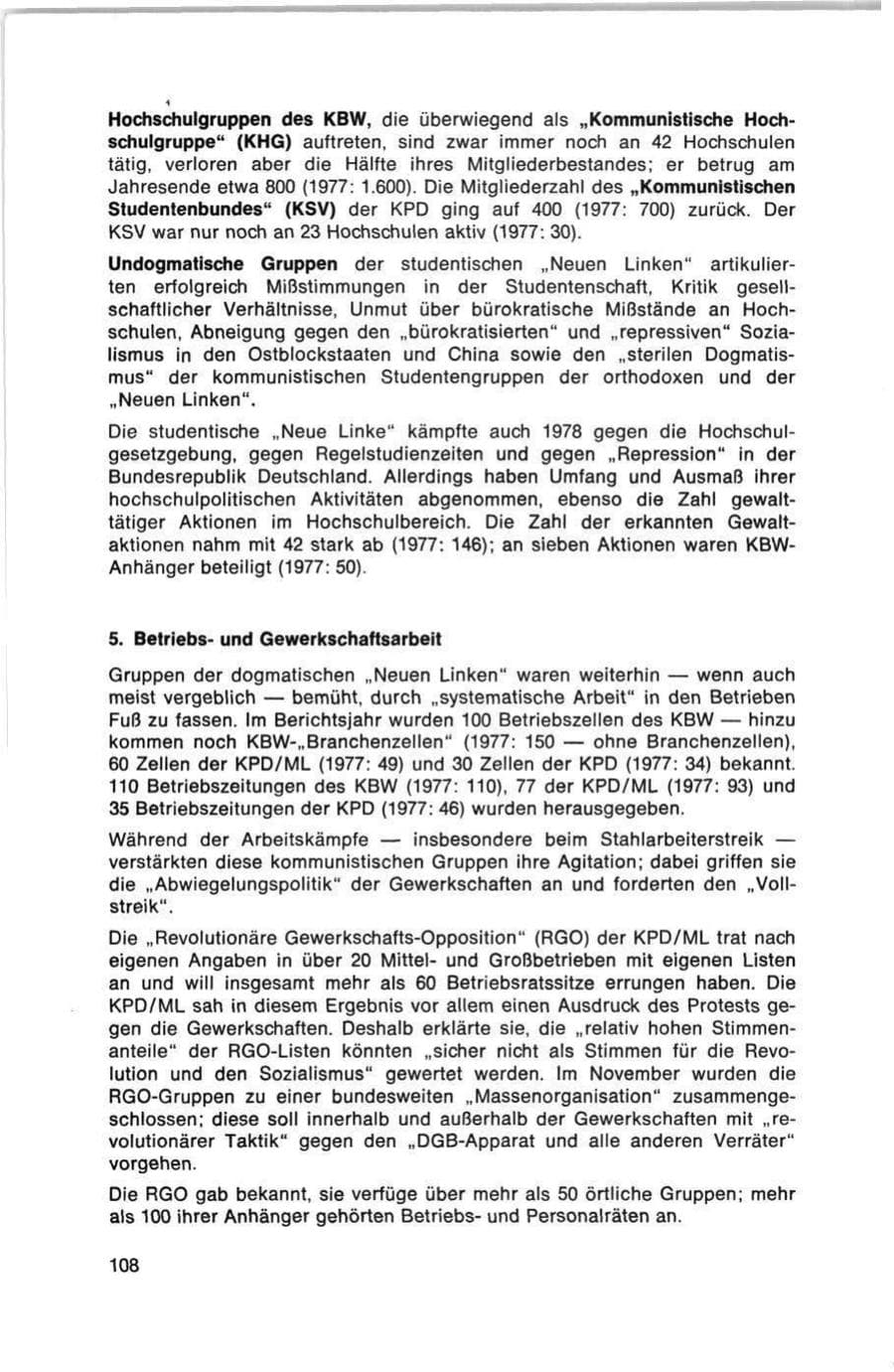 Seite 108 des Verfassungsschutzbericht 1978 Bund