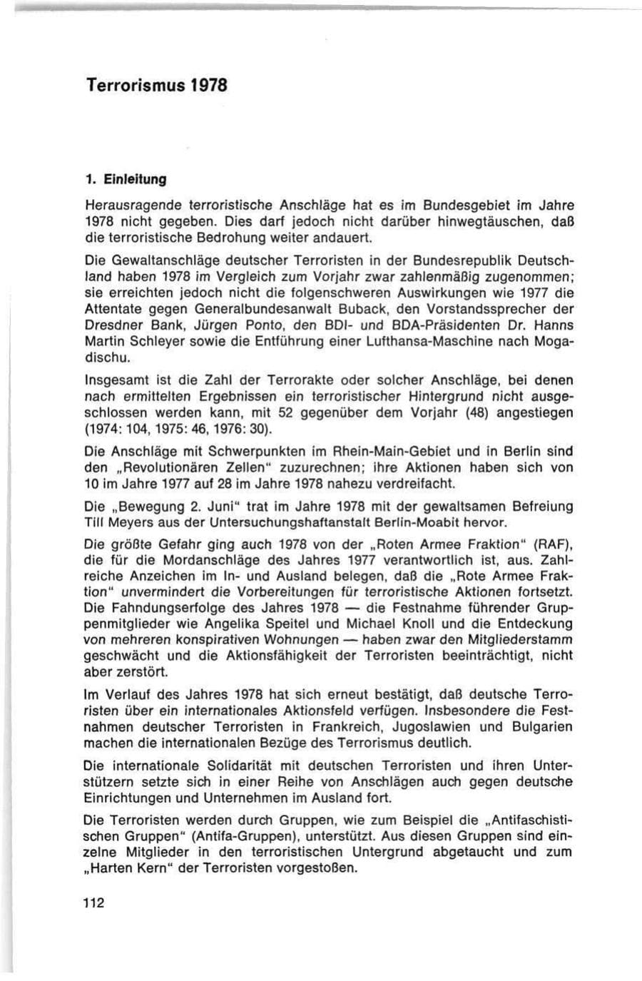 Seite 112 des Verfassungsschutzbericht 1978 Bund